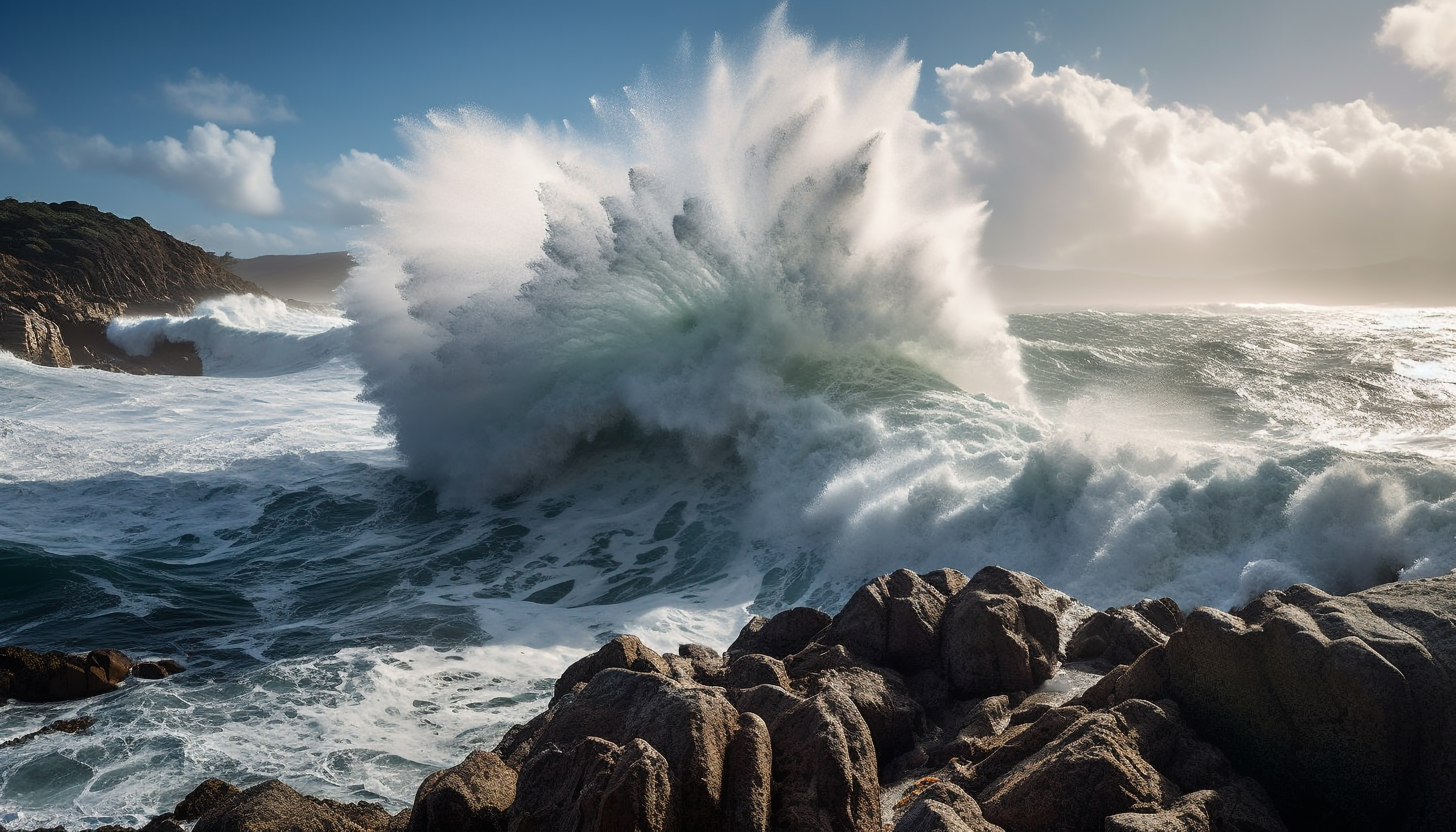 olas rompiendo en la roca