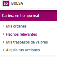 Menú de bolsa.