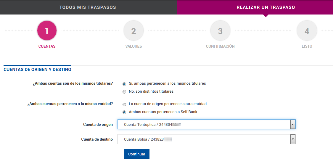 Primer paso del traspaso.