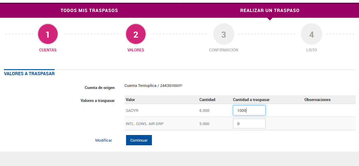 Segundo paso del traspaso.
