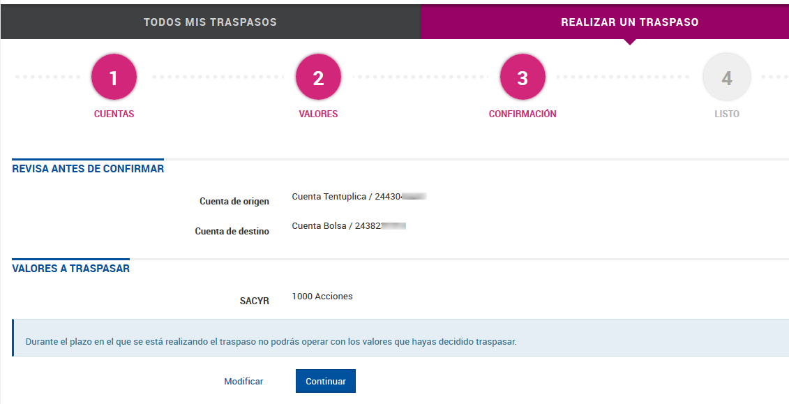 Tercer paso del traspaso.