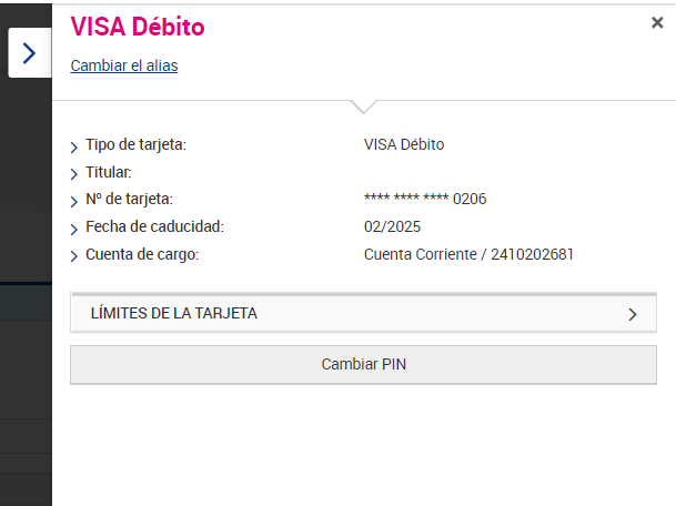 Pantalla donde se muestran los datos de una tarjeta.