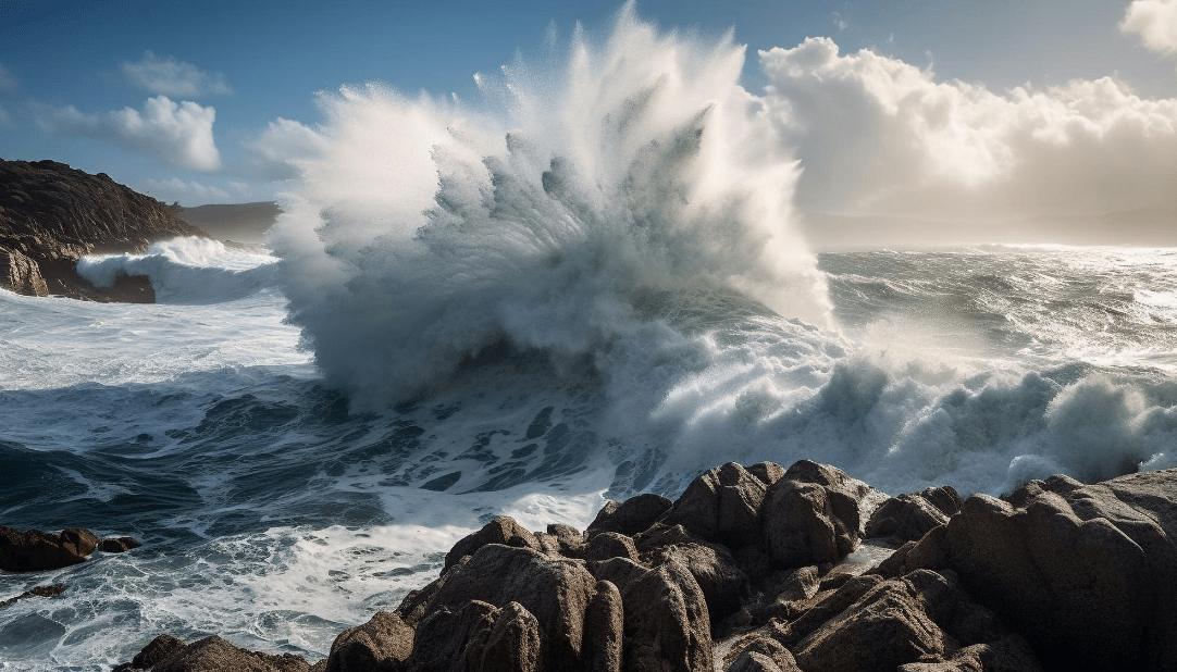 Olas de mar rompiendo contra las rocas