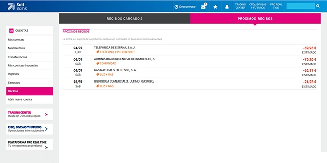 Estimación de próximos recibos