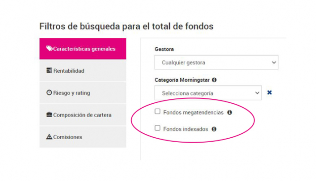Filtra por fondos de megatendencias e indexados